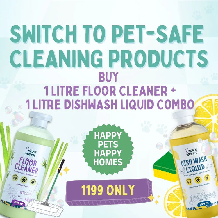 Unleash Wellness pet-safe floor cleaner with lemongrass scent, promoting dog health and pet wellness for happy homes.