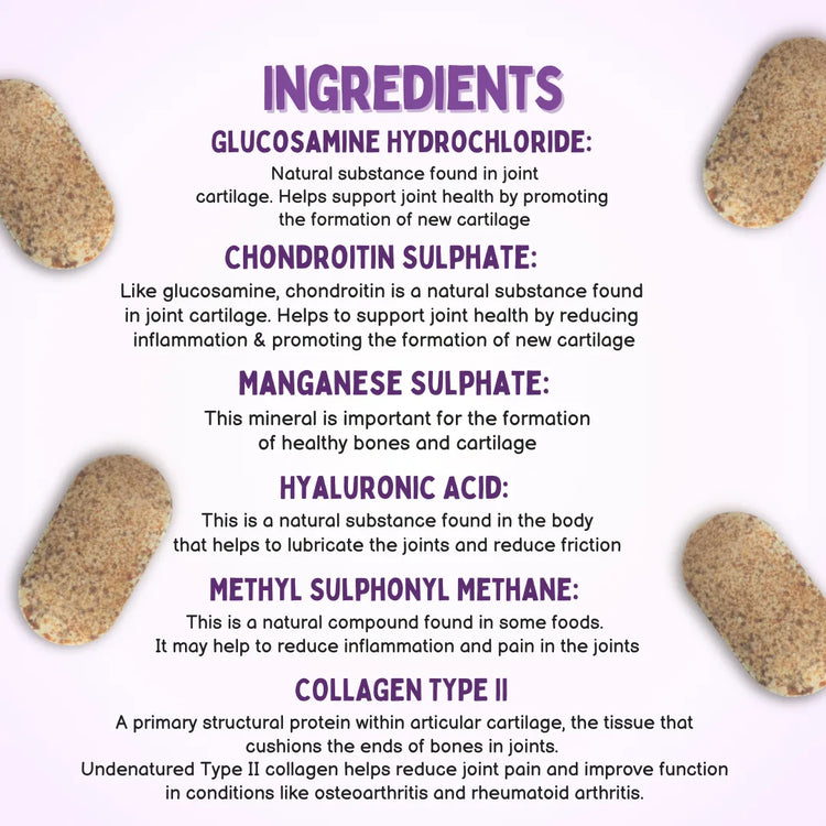 JOUNCE hip and joint supplement for dogs with glucosamine, chondroitin, and collagen by Unleash Wellness for dog joint health.