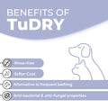 TuDRY® natural dry shampoo for dog health product by Unleash Wellness, rinse-free, softer coat, anti-bacterial pet wellness solution